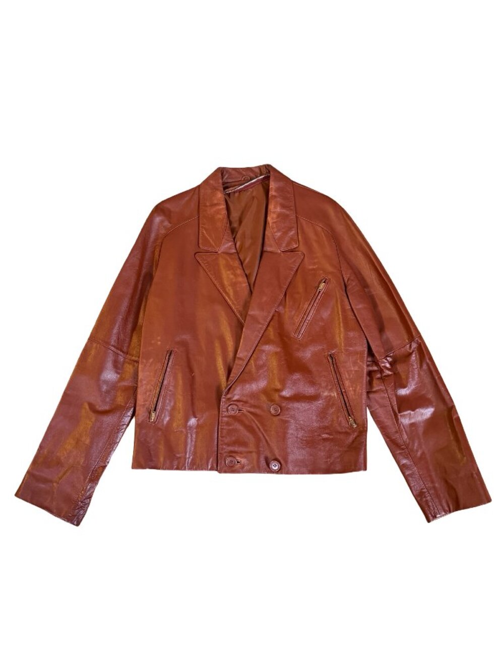 Vintage 1980s Men’s Brown Leather Double Breasted Jacket Blazer